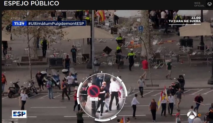 Un programa de Antena 3 asegura haber identificado a Manuel Herrera entre los participantes en los incidentes entre grupos de extrema derecha en Barcelona. (@A3Noticias)