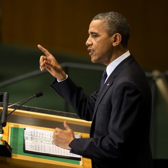 El presidente de los Estados Unidos, Barack Obama, durante su discurso ante la Asamblea General de las Naciones Unidas. (Don EMMERT/AFP)