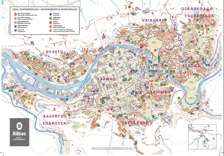 Mapa de Bilbo con equipamientos municipales. (Bilboko Udala)