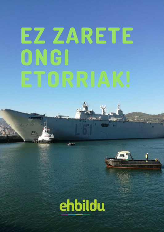 Cartel de EH Bildu de Getxo en protesta por el buque de la armada española.