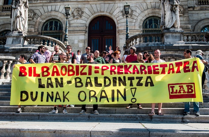 Protesta de los trabajadores de BilbaoBizi el 18 de junio. (Marisol RAMIREZ/FOKU).